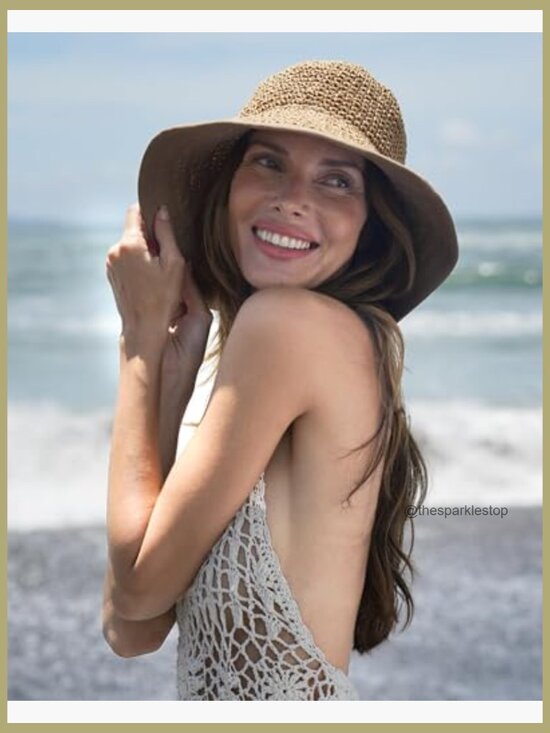 Straw Sun Hat UPF 50 Wide Brim Foldable Packable Travel Beach main image 6